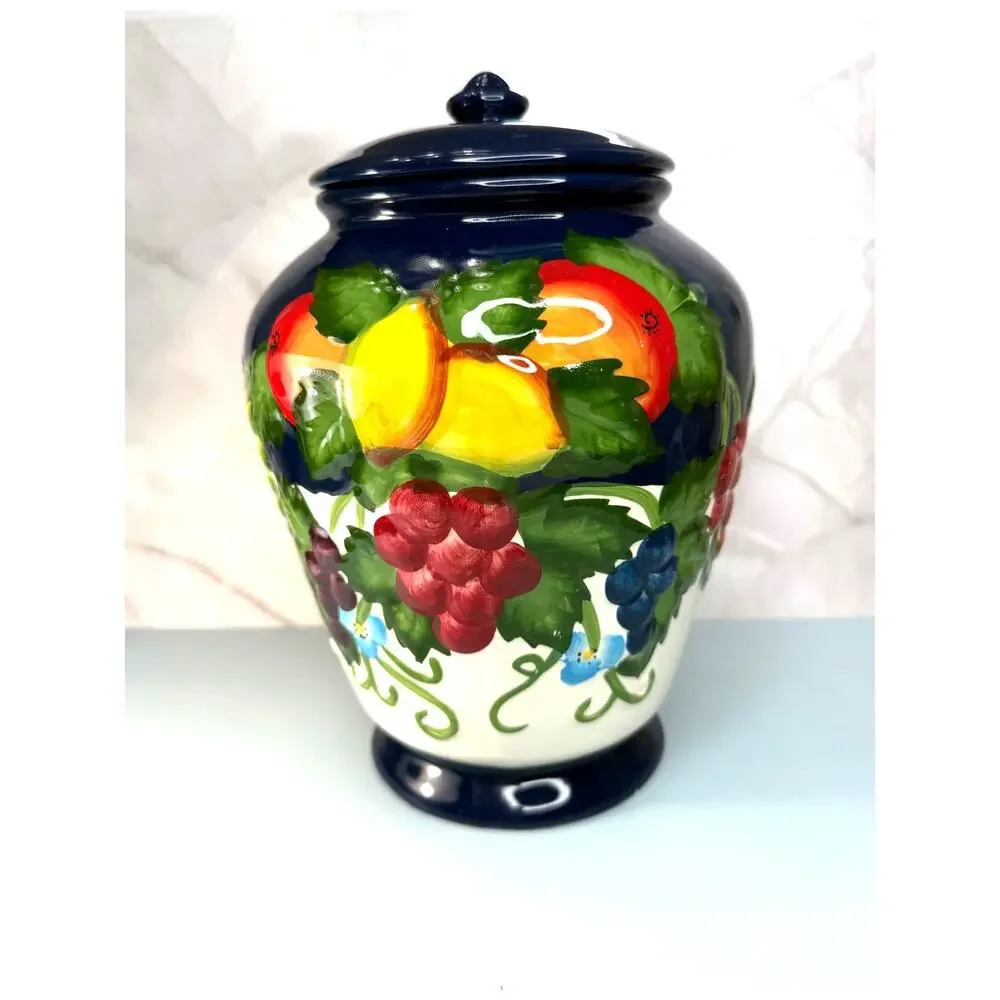 Nonni's Biscotti Hand-Made/Painted Ceramic Storage Jar Fitted Lid Rubber Seal